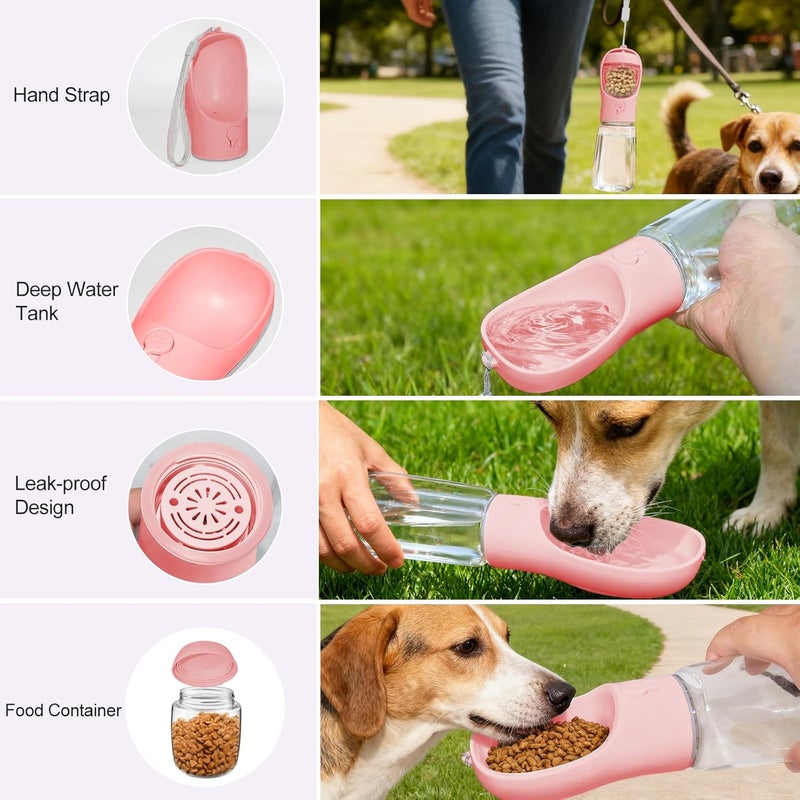 Liphier Dog Water Bottle, Portable Water Bottle with Food Container for Dogs Cat Pet Hiking Walking Travel Camping, Leak-Proof Dog Water Bowl Dispenser with Feeder Function Puppy Essentials - Image 4